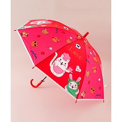 Babyhug Free Size Umbrella with Cat Print - Red