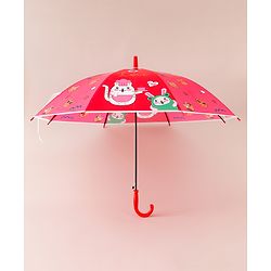 Babyhug Free Size Umbrella with Cat Print - Red