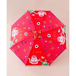 Babyhug Free Size Umbrella with Cat Print - Red