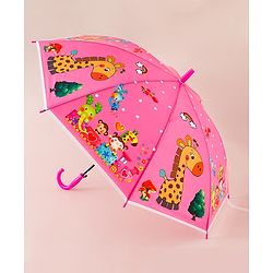 Babyhug Free Size Umbrella with Animal Print - Fuchsia