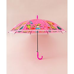 Babyhug Free Size Umbrella with Animal Print - Fuchsia