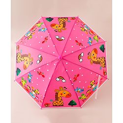 Babyhug Free Size Umbrella with Animal Print - Fuchsia