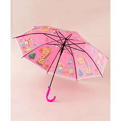 Babyhug Free Size Umbrella with Animal Print - Fuchsia
