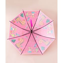 Babyhug Free Size Umbrella with Animal Print - Fuchsia
