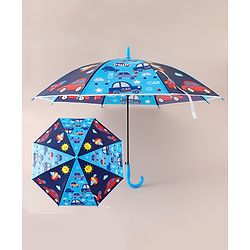 Babyhug Free Size Umbrella with Car Print - Blue