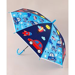 Babyhug Free Size Umbrella with Car Print - Blue