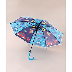 Babyhug Free Size Umbrella with Car Print - Blue