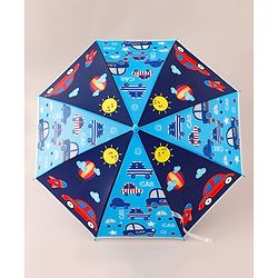 Babyhug Free Size Umbrella with Car Print - Blue