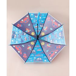 Babyhug Free Size Umbrella with Car Print - Blue