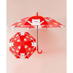 Babyhug Free Size Umbrella with Teddy Print - Red
