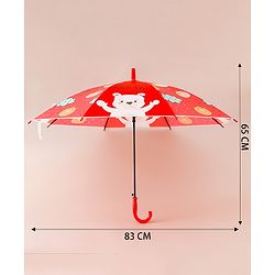 Babyhug Free Size Umbrella with Teddy Print - Red