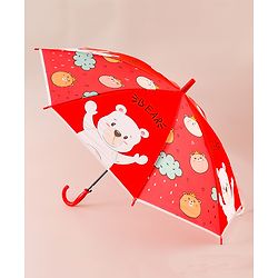 Babyhug Free Size Umbrella with Teddy Print - Red