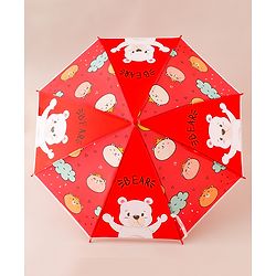 Babyhug Free Size Umbrella with Teddy Print - Red