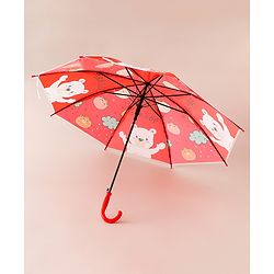 Babyhug Free Size Umbrella with Teddy Print - Red