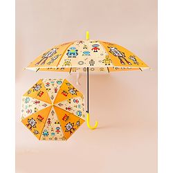Babyhug Free Size Umbrella with Robot Print - Yellow