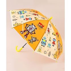 Babyhug Free Size Umbrella with Robot Print - Yellow
