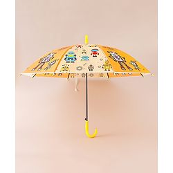 Babyhug Free Size Umbrella with Robot Print - Yellow