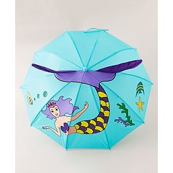 Babyhug Umbrella With Mermaid Print & Applique - Blue