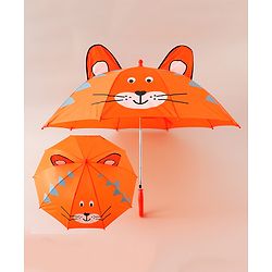 Babyhug Unisex Umbrella WIth Cat Print & Applique - Orange