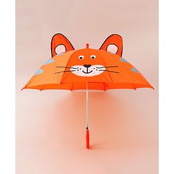 Babyhug Unisex Umbrella WIth Cat Print & Applique - Orange