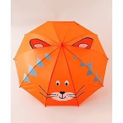 Babyhug Unisex Umbrella WIth Cat Print & Applique - Orange
