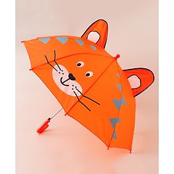 Babyhug Unisex Umbrella WIth Cat Print & Applique - Orange