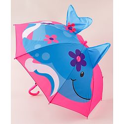 Babyhug Umbrella With Fish Print & Applique - Purple & Blue