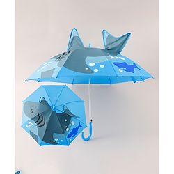 Babyhug Umbrella With Shark Print & Applique - Blue & Grey
