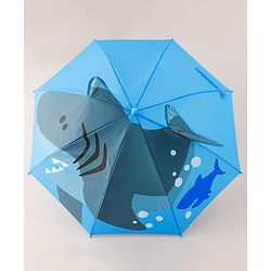 Babyhug Umbrella With Shark Print & Applique - Blue & Grey