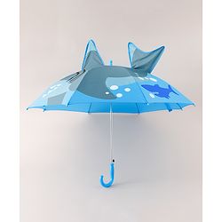 Babyhug Umbrella With Shark Print & Applique - Blue & Grey