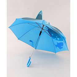 Babyhug Umbrella With Shark Print & Applique - Blue & Grey