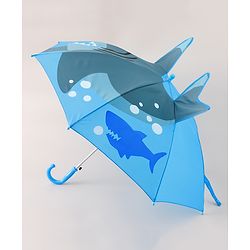 Babyhug Umbrella With Shark Print & Applique - Blue & Grey