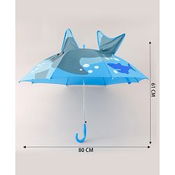 Babyhug Umbrella With Shark Print & Applique - Blue & Grey