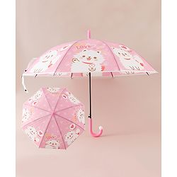 Babyhug Free Size Umbrella with Kitty Print -Pink