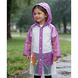 Babyhug Hooded Raincoat With Animal Print - Purple