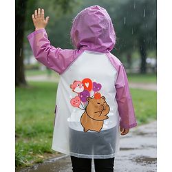 Babyhug Hooded Raincoat With Animal Print - Purple