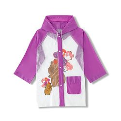 Babyhug Hooded Raincoat With Animal Print - Purple