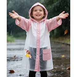 Babyhug Full Sleeves Raincoat With Unicorn Print - Pink