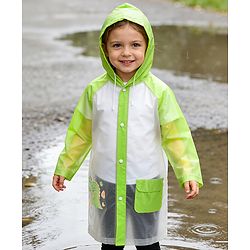 Babyhug Full Sleeves Raincoat With Dino Print - Green