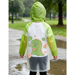 Babyhug Full Sleeves Raincoat With Dino Print - Green