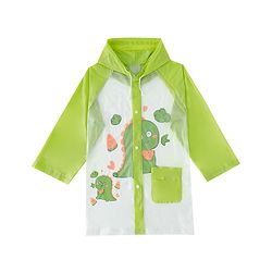Babyhug Full Sleeves Raincoat With Dino Print - Green