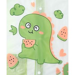 Babyhug Full Sleeves Raincoat With Dino Print - Green
