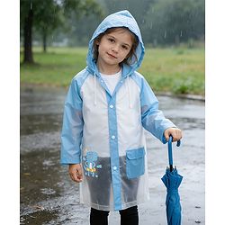 Babyhug Full Sleeves Raincoat With Dino Print - Blue