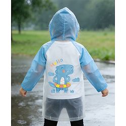 Babyhug Full Sleeves Raincoat With Dino Print - Blue