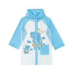 Babyhug Full Sleeves Raincoat With Dino Print - Blue