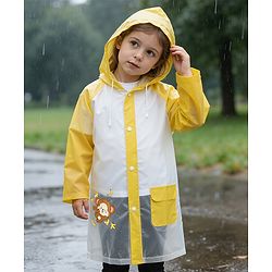Babyhug Full Sleeves Raincoat With Monkey Print - Yellow