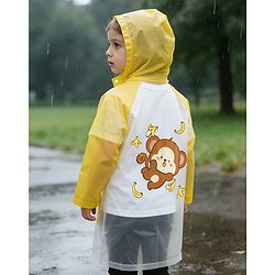 Babyhug Full Sleeves Raincoat With Monkey Print - Yellow