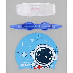 Babyhug Swimming Goggles and Cap Set with Adjustable Fit- Blue