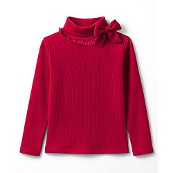 Babyhug Cotton Elastane Knit Full Sleeves Turtle Neck Winter T-Shirt with Bow Applique - Dark Red