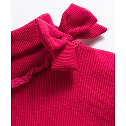 Babyhug Cotton Elastane Knit Full Sleeves Turtle Neck Winter T-Shirt with Bow Applique - Dark Red